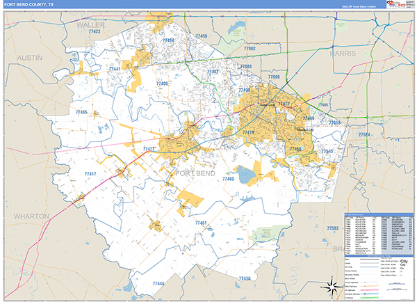Fort Bend County, TX Zip Code Map